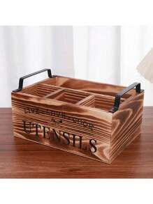 1 giỏ đựng dao kéo bằng gỗ 3 ngăn, 1 hộp đựng dao kéo treo tường, với thiết kế "Yêu nấu ăn và ăn uống", phù hợp cho nhà bếp và phòng ăn, hộp đựng đồ nhà bếp và hộp đựng đồ, hộp đựng chìa khóa điều khiển từ xa CD cho nhà bếp, phù hợp để sắp xếp bàn làm việc văn phòng - Nhiều màu - Xem 6