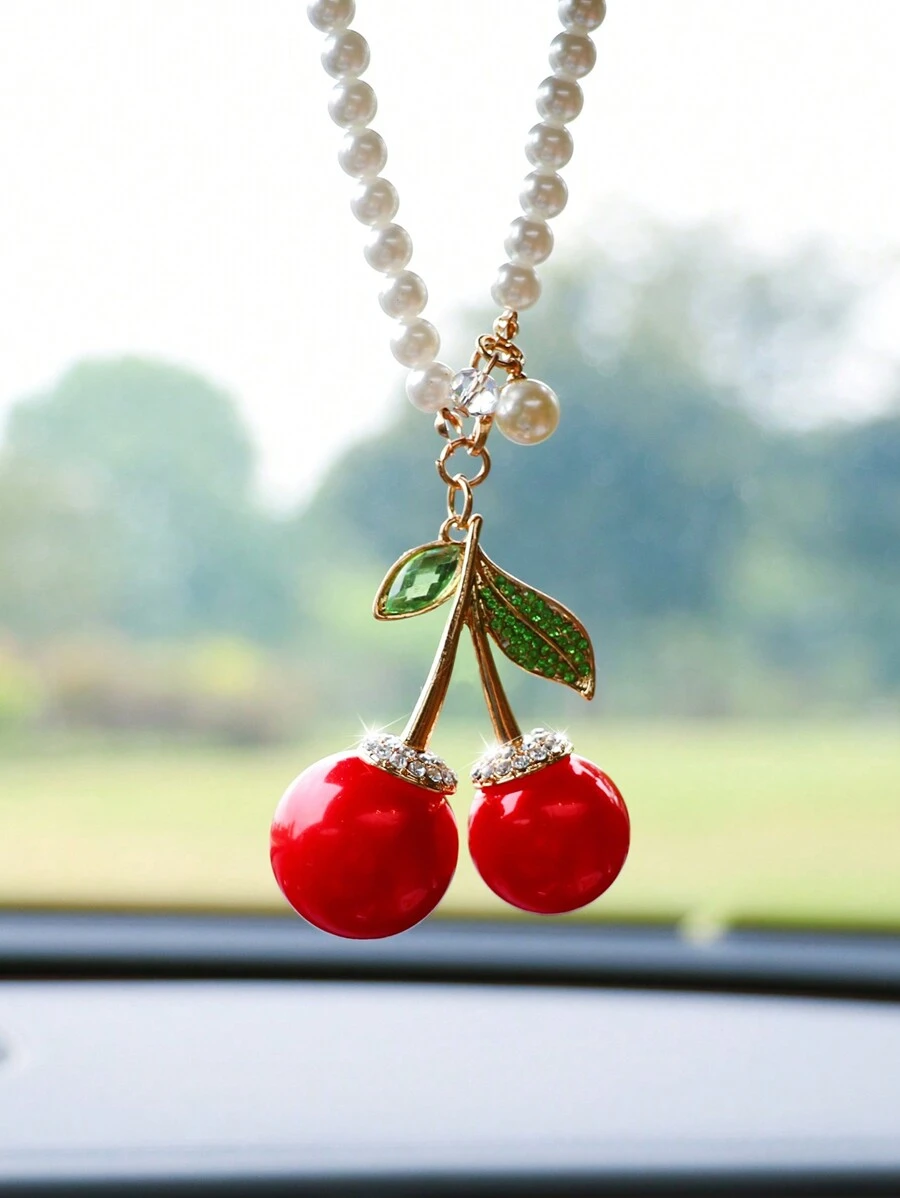 1 đồ trang trí treo nội thất xe hơi bằng nhựa màu đỏ cherry - Đỏ - Xem 1