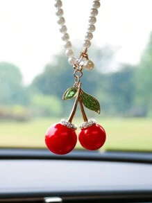 1 đồ trang trí treo nội thất xe hơi bằng nhựa màu đỏ cherry - Đỏ - Xem 3