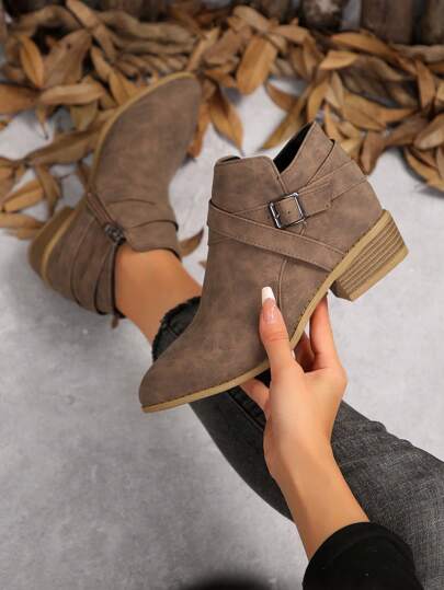 Fall/Winter 2025 Go With Dress,Women's Fashion Ankle Boots, New 2024 Pointed Toe Design Chunky Heel Slim Fit Short Boots, Fall Shoes