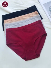 4 件套女士高腰纯色三角裤，高弹力柔软透气日常内裤