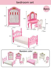 3-6 Inch Doll Furniture Set, Children's Pretend Play Indoor Furniture Toys, Mini Kitchen/Living Room/Bedroom(2 Random Styles)/Bathroom 4 Series Options, Suitable As Preschool Gift, Doll House Furniture Set Gift - Multicolor - View 12