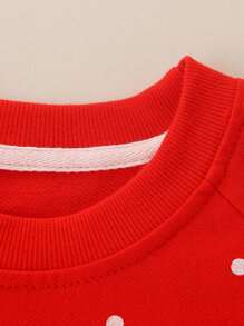 2 pezzi/set, tuta sportiva comoda per ragazze giovani, con motivo ricamato alla moda, per Natale - Rosso - Visualizzare 3