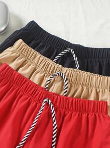 3 Piece Set Casual Solid Color Wide Leg Woven Shorts For Pre-Teen Boy, One Piece In Three Colors - Màu be - Xem 3