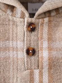 2pcs Baby Boy Brushed Plaid Hoodie Shirt + Long Pants Set - Grey - View 4