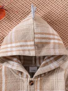 2pcs Baby Boy Brushed Plaid Hoodie Shirt + Long Pants Set - Grey - View 3