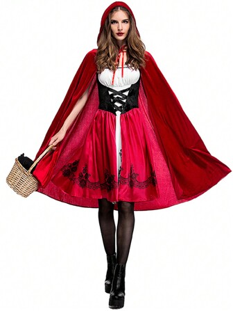 Christmas Little Red Riding Hood Costumes Adult Cosplay Party Costumes (Includes: Dress + Shawl Hat) Prom Halloween