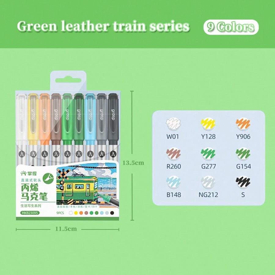 9 Color Set Of 36pcs WaterBased Soft Tip Acrylic Markers With Simple