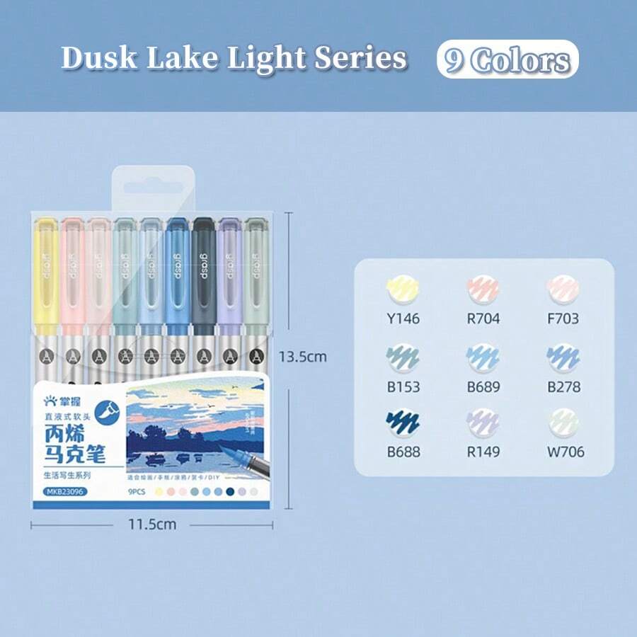 9 Color Set Of 36pcs WaterBased Soft Tip Acrylic Markers With Simple