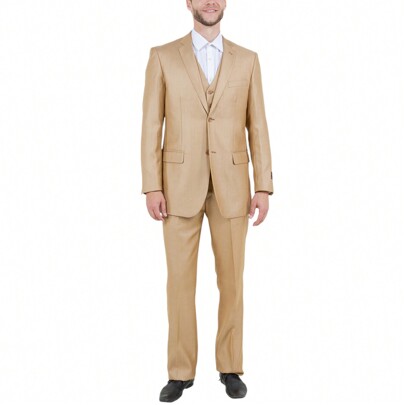 Mens Modern Fit Notch Lapel Solid With Textur Three Piece Suit With Matching Vest  Trousers