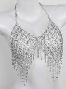 1 件性感流苏水晶紧身发饰，适合夜店派对女士 - 銀色 - 查看 2