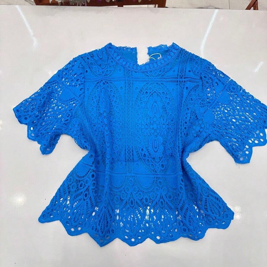 BLUSA FEMININA RENDA E045 - Azul - Visão 1