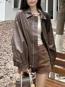 2024女装秋季新款美式流行风格皮夹克