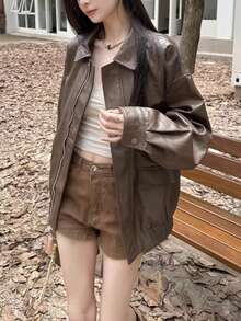 2024女装秋季新款美式流行风格皮夹克