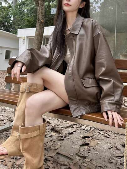 2024女装秋季新款美式流行风格皮夹克