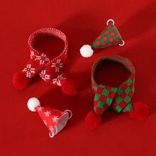 2 cái/bộ Giáng sinh thú cưng mèo chó dễ thương sáng tạo mũ ông già Noel và khăn quàng đỏ, thích hợp cho trang trí tiệc Giáng sinh, phụ kiện trang phục cho thú cưng Giáng sinh, Giáng sinh - Nhiều màu - Xem 4