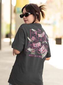 Women's Oversized T-Shirt 100% Premium Cotton Real Boss Streetwear Shirt - 深灰色 - 查看 1