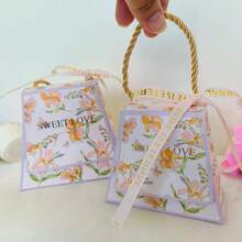 Hộp quà tặng kẹo cưới mới có tay cầm, hộp quà sáng tạo cho lễ đính hôn, hộp quà giấy - Màu tím hoa cà - Xem 1