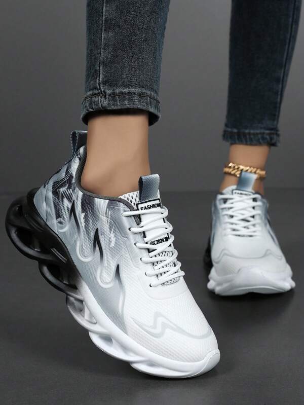 Sneakers casual da donna, nuovi arrivi autunno inverno 2024, suola intrecciata, platform con fondo spesso antiscivolo e durevole, scarpe da donna per uso quotidiano e pendolare, modello ombrè, ventilate, basse, punta tonda, allacciate, moda unisex, scarpe da running sportive, in rete traspirante, motivo a fiamma, adatte per ufficio, lavoro, casual, coppia, all'aperto, stile strada, camminata