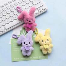 4 件可爱卡通毛绒折耳兔公仔吊坠包饰钥匙扣配件毛绒兔子生日礼物圣诞礼物。 - 彩色 - 查看 6