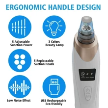 Extractor de puntos negros con succión - Masajeador facial de belleza recargable por USB, kit de limpiador de poros multifuncional, herramienta extractora de limpieza para adultos
