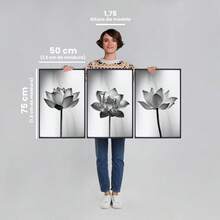 Decorative Frame 3 Pieces Lotus Flowers In Black And White Easy To Fix - 菸草 - 查看 3