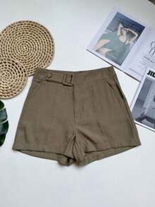 Summer Casual Marrante Shorts With Fake Belt - xanh quân đội - Xem 1