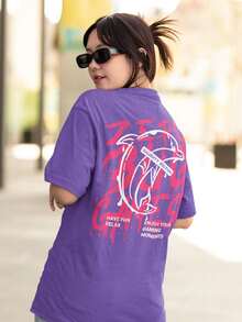 Women's Oversized T-Shirt 100% Premium Cotton Zero Bug Streetwear Shirt - 紫色 - 查看 1