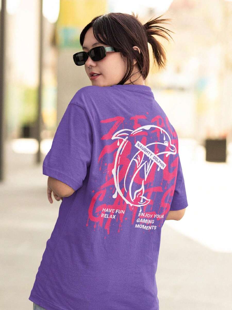 Women's Oversized T-Shirt 100% Premium Cotton Zero Bug Streetwear Shirt - 紫色 - 查看 1