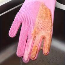 1 Pair Dishwashing Gloves, Silicone Rubber Imitation Leather Waterproof For Household Chores, Kitchen, Washing Clothes, Vegetables Cleaning, Scrubbing Dishes, Thick & Wear-Resistant, Long Length For Women