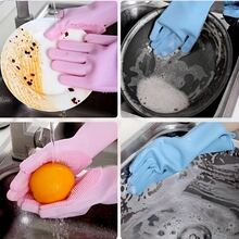 1 Pair Dishwashing Gloves, Silicone Rubber Imitation Leather Waterproof For Household Chores, Kitchen, Washing Clothes, Vegetables Cleaning, Scrubbing Dishes, Thick & Wear-Resistant, Long Length For Women