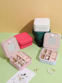 1 hộp đựng trang sức du lịch, quà tặng cho phụ nữ, hộp đựng trang sức mini, giá để vòng cổ và hoa tai có gương, vật dụng thiết yếu khi đi du lịch màu hồng - Nhiều màu - Xem 8