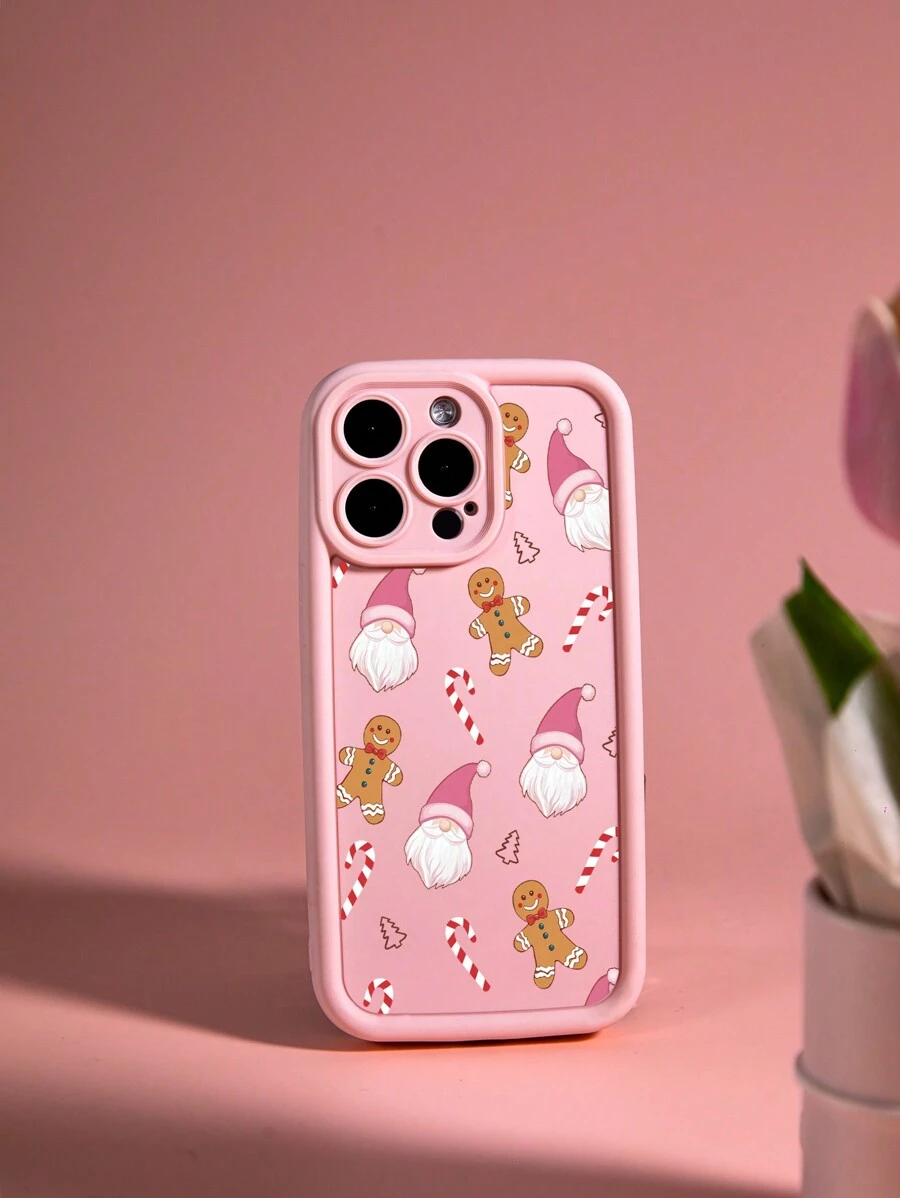 Apple 1pc Gingerbread Soft Phone Case, Compatible With IPhone 16 Pro Max/16 Plus/16 Pro, Pink Christmas Design - Pink - View 1