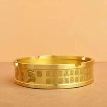 1 chiếc gạt tàn bằng đồng thau Five Tiger Prosperity có đế vẽ tài lộc, đồ trang trí thủ công bằng kim loại cho văn phòng - Vàng - Xem 3