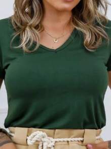 Women's Plain Blouses T-Shirts Baby Look V-Neck Basic Casual Everyday Super Offer - 綠色 - 查看 1