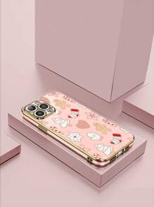 1 Stück Apple 6D Elektroplattierung rosa TPU Weihnachtsmuster stoßfeste Handyhülle kompatibel mit iPhone Galaxy Redmi Oppo Galaxy