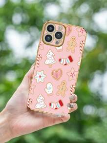 1 Stück Apple 6D Elektroplattierung rosa TPU Weihnachtsmuster stoßfeste Handyhülle kompatibel mit iPhone Galaxy Redmi Oppo Galaxy