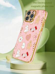 1 Stück Apple 6D Elektroplattierung rosa TPU Weihnachtsmuster stoßfeste Handyhülle kompatibel mit iPhone Galaxy Redmi Oppo Galaxy