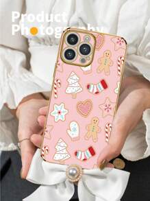 1 Stück Apple 6D Elektroplattierung rosa TPU Weihnachtsmuster stoßfeste Handyhülle kompatibel mit iPhone Galaxy Redmi Oppo Galaxy