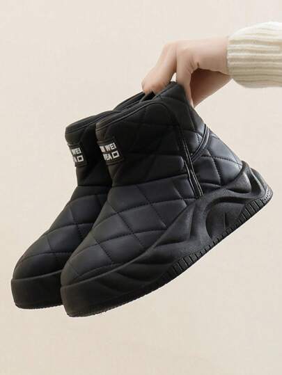 Nuevas botas de nieve para mujer invierno 2024, botas de nieve con forro talla grande grueso, botas de nieve versátiles y cálidas de suela gruesa en negro, blanco, marrón, botas cortas