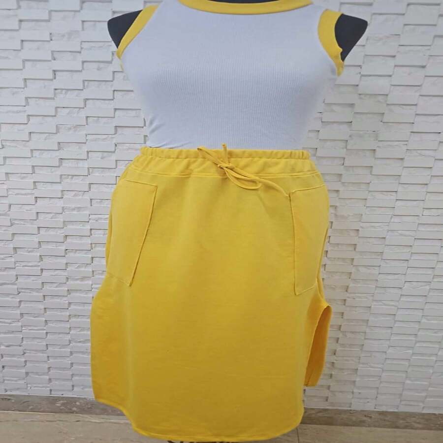 Midi Skirt + Two-Tone Cropped Blouse Set Available In Various Sizes: S, M, L, XL And XXL, To Suit All Body Types! - Màu vàng - Xem 1