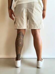 Bermuda Linen Cargo Mauricinho With Drawstring Linen Shorts - White - View 5