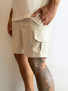 Bermuda Linen Cargo Mauricinho With Drawstring Linen Shorts - White - View 1