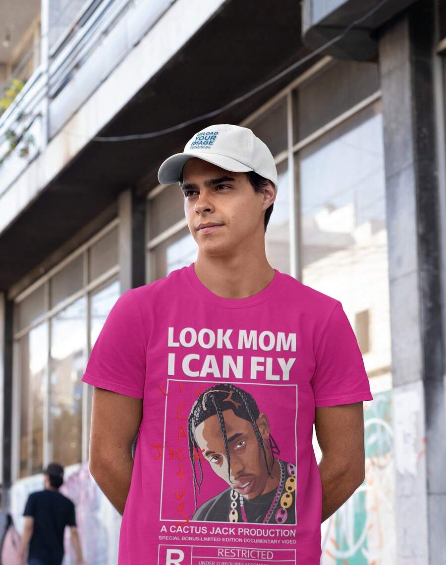 Men's T-Shirt 100% Cotton Premium Look Mom I Can Fly Streetwear Shirt - Hot Pink - View 1