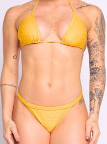 Textured Triangle Bikini - 黃色 - 查看 1