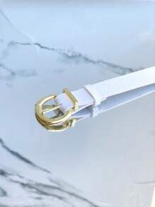 Women's Belt 2093 Thin With Gold Buckle In Minimalist Synthetic Leather 3247 - trắng - Xem 1