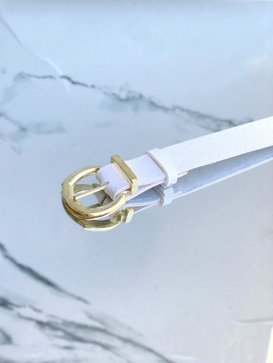 Women's Belt 2093 Thin With Gold Buckle In Minimalist Synthetic Leather 3247 - trắng - Xem 1