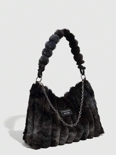 حقيبة كتف فرو مربوطة بالصبغة، حقيبة كتف فرو، تصميم نمطي جديد للخريف/الشتاء ذات سعة كبيرة، حقيبة كتف أنثوية فرو، حقيبة سلسلة، مناسبة للفتيات والسيدات والطالبات والمهنيين الجدد وموظفي المكاتب والتنقل والرحلات المدرسية