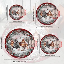 1pc 'Reindeers And Cat In The Snow, Christmas' Non-Slip Resistant Round Rug, Machine Washable, Carpet For Entryway Living Room Bedroom, Outdoor Patio Garden Yard Decor Rug, Home Decor, Room Decor, Area Rug, Tapestry - Multicolor - View 3