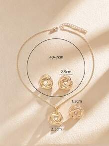 4pcs/Set Minimalist Metal Boho Twisted Knot, Rose Flower Pendant Necklace And Stud Earrings Jewelry Set For Women, Party/Date Accessories Gift Valentines,Mom,Mother,Mother's Day,Gift